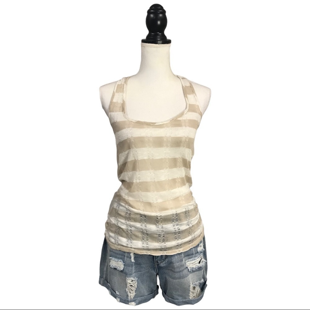 ❤️‍🔥Striped Scoop T Back Thin Crochet Tank Top Tan 0056